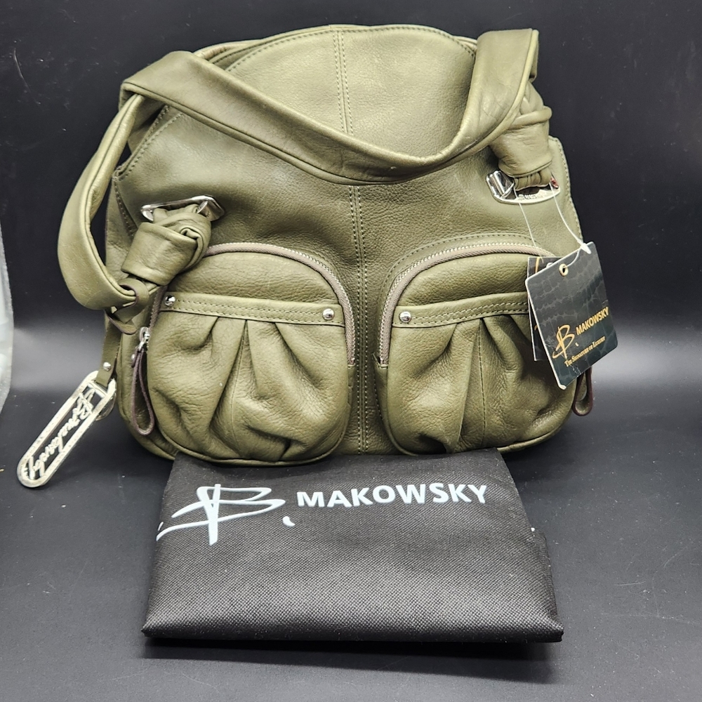 B Makowsky Toni Satchel Olive Green Soft Genuine Leather NWT Dust Bag